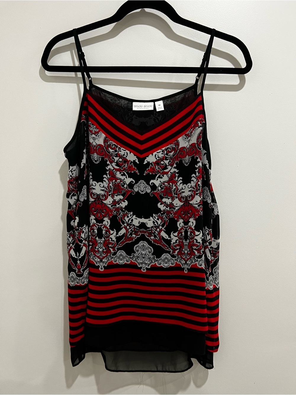 Bisou Bisou Red, Black & White Printed Spaghetti Strap Camisole Size M
